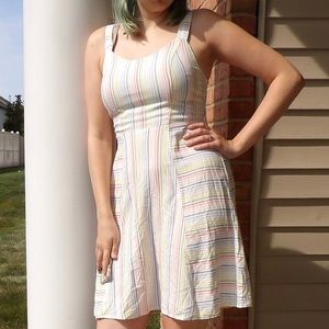 So rainbow striped white mini dress size small